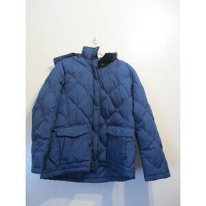 Lands End Womens Sz XL 18/20 Down Filled Hooded Puffer Jacket Blue Hip Length